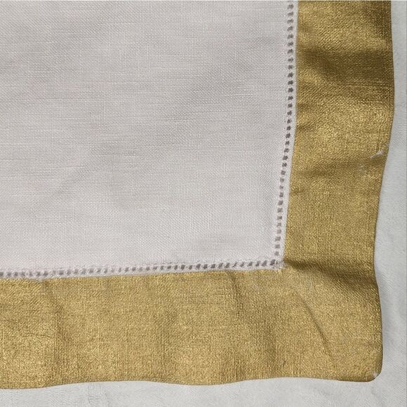 7 antique white linen placemats festive gold trim - Picture 6 of 10